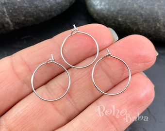 Silver Earring Hoops, 15mm, Silver Earring Blanks, Silver Ear Wires, Circle Earrings, 8 Pc