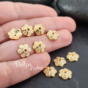 Shiny Gold Plated Bead Caps, Mini Flower Tribal Bead Caps, Gold Bead Ends, 10 Pc