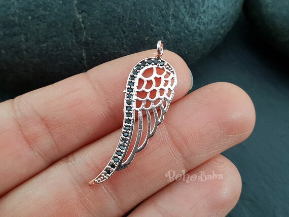 Rose gold and shop black wing necklace