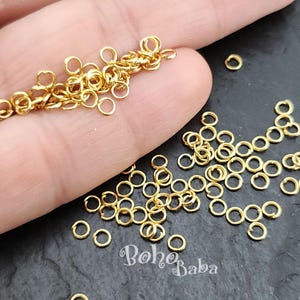 Vergulde open ringetjes, 3 mm gouden ringetjes, gouden splitringen, extra fijne gouden ringetjes, 100 stuks