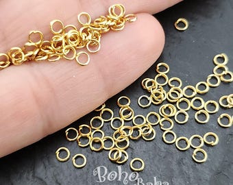 Gold Plated Open Jump Rings, 3mm Gold Jump Rings, Gold Split Rings, Extra Fine Gold Jumprings, 100pc