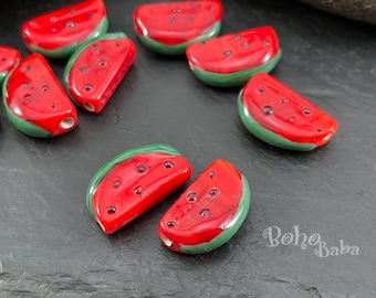 Lampworked Watermelon Bead, Handmade Murano Glass Watermelon Charm, 1pc