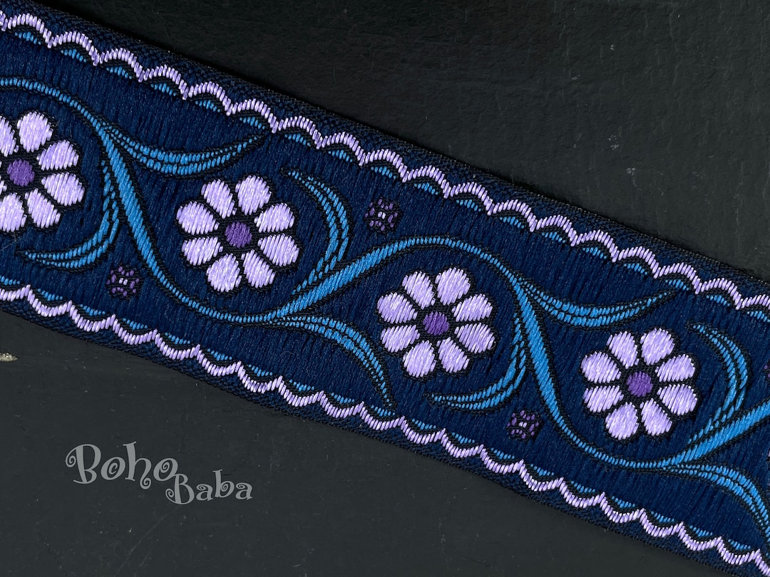 Pink Blue Flower Ribbon, Embroidered Woven Ribbon, Wide Jacquard Trim ...