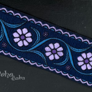 Roze blauw bloemenlint, geborduurd geweven lint, brede jacquardrand, 32 mm breed etnisch lint, lint met bloemenpatroon, 1 meter - 1,09 yards