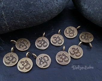 Bronze Om Charms, Om Coin Charms, Yoga Aum Findings, 10 Pc