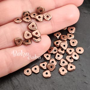 Antique Copper Plated Spacer Beads, Round Hammered Saucer Disc Beads, 20 Pc