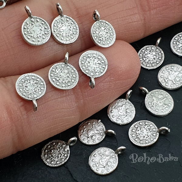 Mini Coin Charms, Silver Coins, Turkish Jewelry, Rustic Coins, Coin Pendants, Coin Findings, Silver Coin Charms, Ottoman Coin Charms, 20 Pc