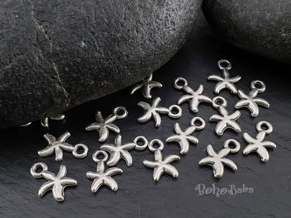 Silver Starfish Charms, Sea Star Pendant, Mini Star Charms, Silver Sea Star, Silver Starfish, Tiny Star Charms, Starfish Necklace, 15Pc