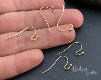 Ganchos para pendientes chapados en oro con bola, alambres para pendientes dorados, piezas para pendientes doradas