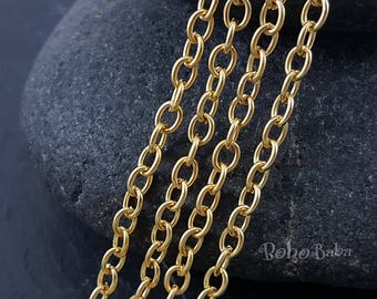 Gold Link Chain, Oval Cable Chain, 1 Meter Unsoldered Link Chain, Necklace Chain Jewelry Supplies, Gold Cable Chain