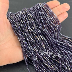2 mm facettierte Kristall-Rondelle-Perlenstränge, transparente pflaumenviolette AB-Kristallperlen