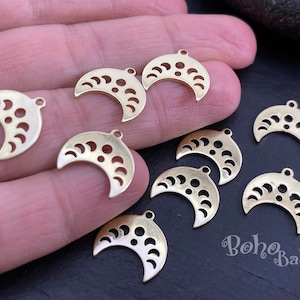 Brass Moon Phases Charms, Raw Brass Crescent Charm, Earring Charms, Brass Crescent Moon Pendant, Moon Connector Charm, Brass Findings, 12Pc