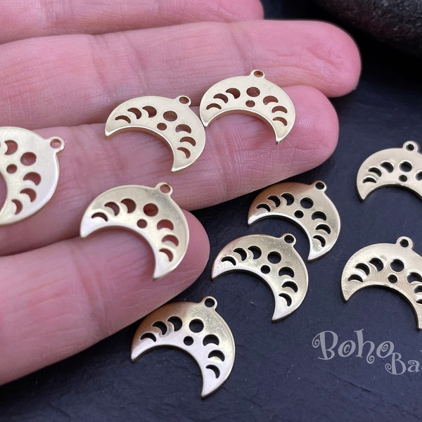 Brass Moon Phases Charms, Raw Brass Crescent Charm, Earring Charms, Brass Crescent Moon Pendant, Moon Connector Charm, Brass Findings, 12Pc