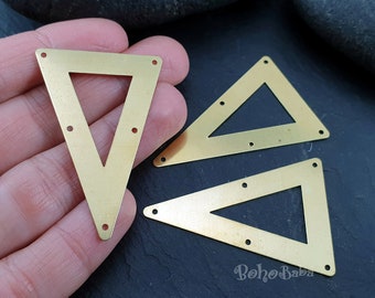Raw Brass Triangle Charms, Geometric Jewelry Connectors, 10 pc