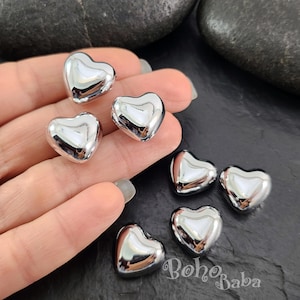 Shiny Silver Plated Plump Heart Charm, 18mm Large Silver Puffy Heart Pendant, 2pc