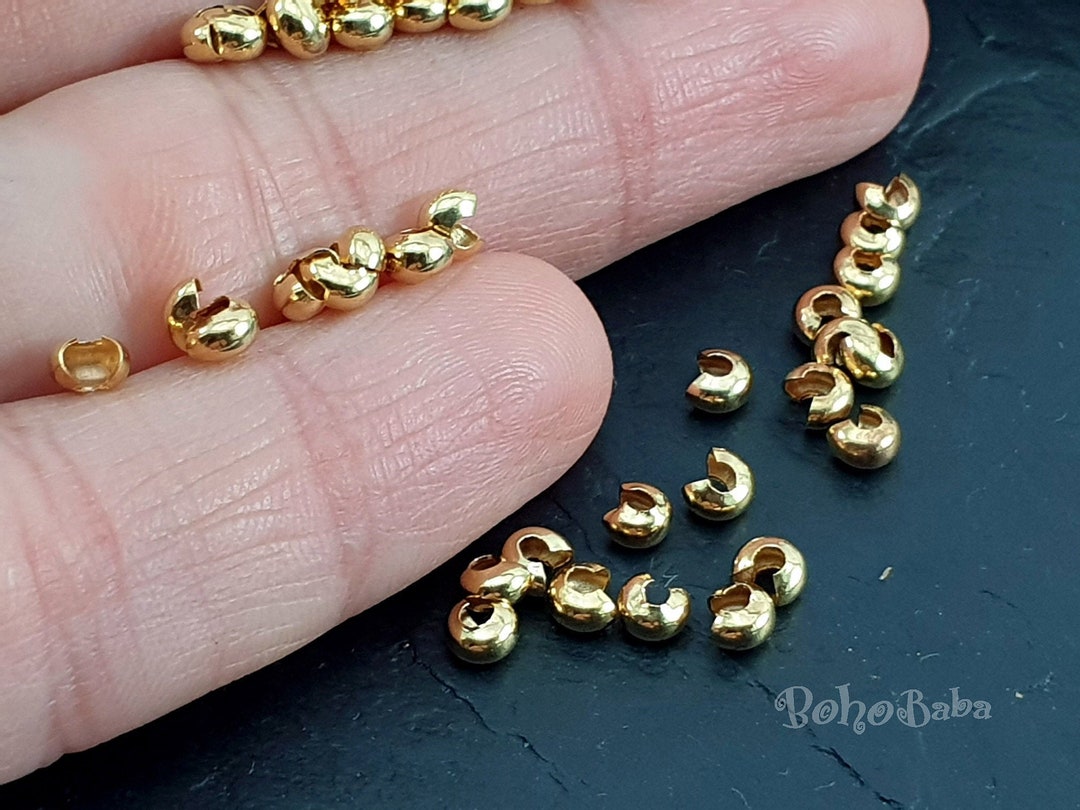 6mm Gold Plated Crimp Cover Component for Jewelry Making, Jewelry Findings,  Gold Plated Findings 40pcs 