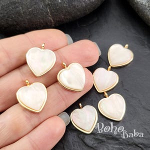 Shiny Gold Plated Cats Eye Heart Charm, Pearl Cream Crystal Heart Pendant