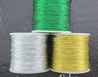 0.8mm Metallic Beading Thread, Rayon Embroidery Craft Thread, Gold, Silver, Green Thread, 109 yards-(100meters)