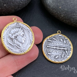 Silber Anhänger mit einer griechischen Münze, Artemis Münze Anhänger, römische Münze Anhänger, griechischer Medaillon Anhänger