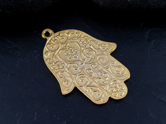 Large Hamsa Pendant Ethnic Hamsa Gold 