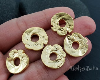 Gold Heishi Beads, Gold Spacer Beads, Round Beads, Hammered Disc, Rustic Disc Charms, Spacer Beads, Large Heishi Beads, 4Pc