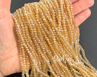 4mm Faceted Crystal Rondelle Bead Strands, Transparent Topaz Yellow AB Crystal Beads