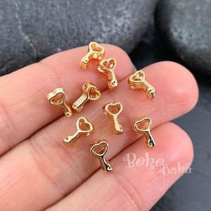 Shiny Gold Plated Mini Key Spacer Charms, 20pc