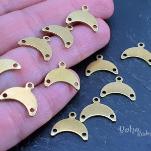 Crescent Moon Earring Charms, Brass Crescent Connector Charm, Crescent Links, Multi Loop Connectors, Moon Charms, Raw Brass Findings, 20 Pc