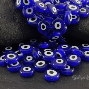 Blue Evil Eye Beads, 12mm Evil Eye Beads, Lampwork Glass Beads, Evil Eye Jewelry