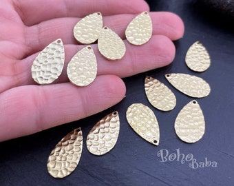 Hammered Brass Teardrop Charms, Raw Brass Teardrop Tags, Mini Teardrop Blanks, Brass Earring Findings, Teardrop Dangles, 12Pc