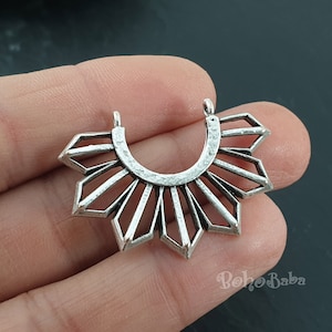 Antique Silver Plated Sun Ray Charm, Tribal Sun Charms, 1Pc