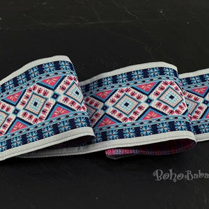 Besticktes Webband, Breite Zierleiste, Jacquard Band, Jacquard Borte, 50 mm breit, Ethno Band, Stammes Muster Band, 1 Meter