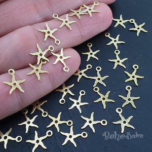 Encantos de estrella de mar de latón crudo, encantos de estrella de mar de latón crudo, encantos de mini estrella, hallazgos de latón, encantos de estrella, colgantes de estrella, espacios en blanco de estrella, 50 piezas