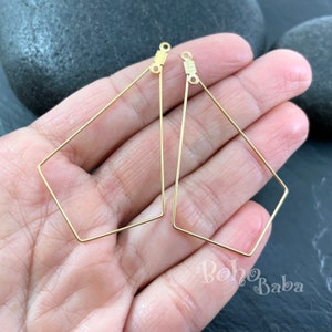 Gold Kite Ear Wires, Gold Plated Earring Hooks, Gold Earring Hoop Blanks, 4 Pc