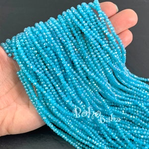 3mm Faceted Crystal Rondelle Bead Strands, Opaque Turquoise Blue AB Crystal Beads