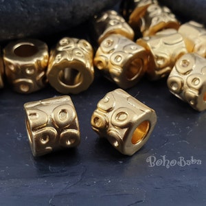 Large Gold Tube Beads, Gold Mala Beads, Tribal Jewelry Beads, Large Hole Beads, 4 Pc