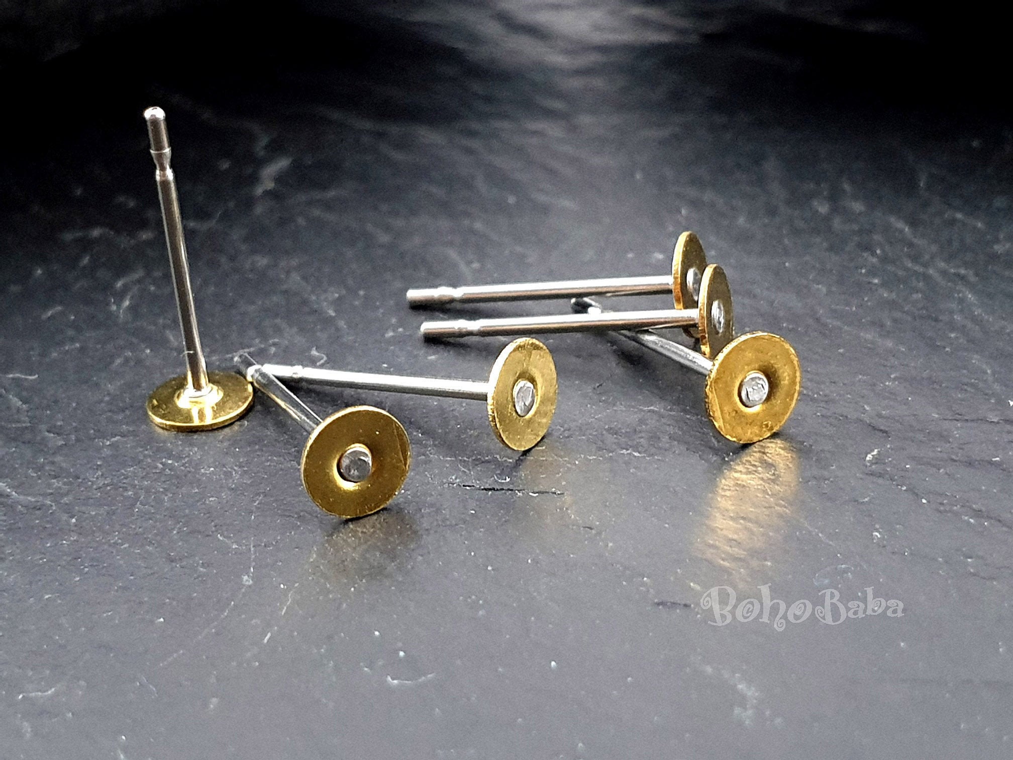 Stainless Steel 4mm Flat Pad Earring Posts with Pair of Backs