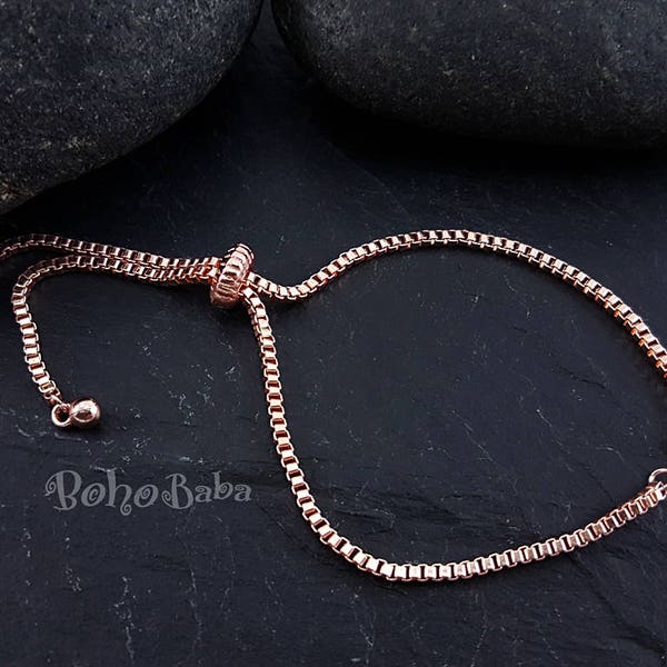 Adjustable Bracelet Blanks, Rose Gold Chain Bracelet, Gold Box Chain Slider Bracelet, Friendship Bracelet, Chain Bracelet Blanks, Connector