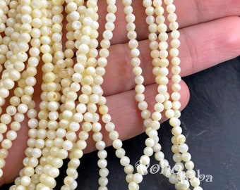 3 mm 天然マザーオブパールビーズ、ライトイエロー MOP ラウンドビーズ