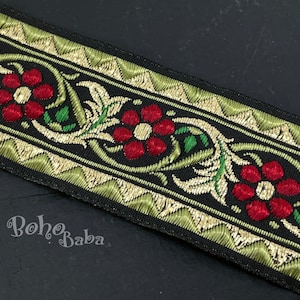 Metallisches gelbes Blumenband, gesticktes gewebtes Band, Jacquardborte, 32 mm breites ethnisches Band, Band mit Blumenmuster, 1 Meter