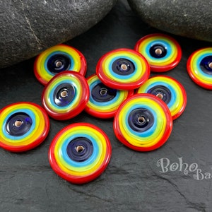 Handmade Murano Glass Rainbow Disc Charm, Glass Rainbow Beads, 1pc