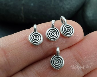 Silver Swirl Beading Charms, Mini Swirl Charms, Mini Round Charms, Silver Spiral Charms, Swirl Pendants, Mini Spiral Charms, 15 pc,