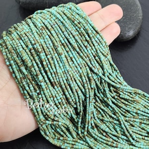 Afghan Beads, Turquoise Seed Beads, Ethnic Tube Beads, Gemstone Beads, Tribal Heishi Bead Strands, Semiprecious Beads