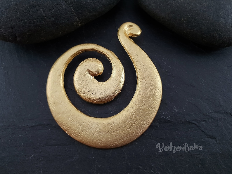 Tribal Jewelry Large Focal Pendant Ethnic Pendant Large Gold Pendant 1 Pc Large Spiral Necklace Gold Pendant Gold Swirl Pendant