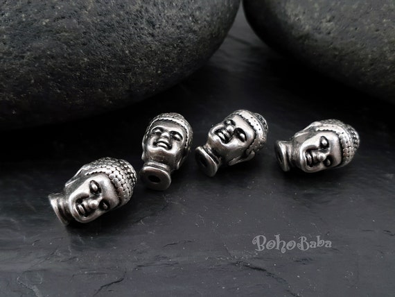 3 Silver Buddha Beads, Tibetan Beads, Silver Mala Beads, Silver Spacer  Beads, Yoga Beads, Tibetan Jewelry, Silver Ethnic Beads, Bali Beads