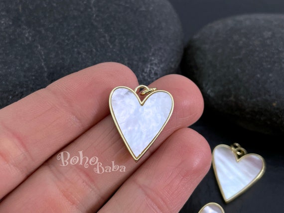 Mother of Pearl Heart Charms Gold Heart Charms Gold Heart