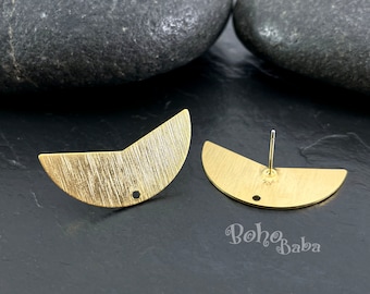 Matte Gold Plated Semi Circle Stud Earrings, Textured Brass Geometric Earring Posts, STMG20