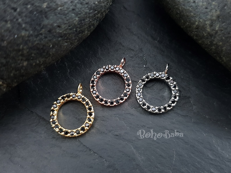 Black Zirconia Charms Dainty Necklace Tiny Hoop Pave Charms Tiny Gold Loop Bridal Jewelry Micro Pave Charms Gold Hoop Cubic Zirconia
