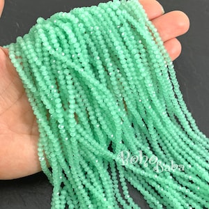 3mm Faceted Crystal Rondelle Bead Strands, Opaque Mint Green Crystal Beads