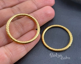 Textured Gold Hoop Charms, Matte Plated Ring Connector (2 Pc)